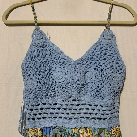 Band of Gypsies Collective Crochet Top Floral Retro Hippie Festival Pantsuit - Picture 2 of 8